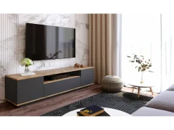 Suporte de TV Dpi móvelErott, Aparador de sala, Armário de TV baixo, Base de parede equipada, 180x45h45 cm, Carvalho e Antracite