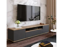 Suporte de TV Dpi móvelErott, Aparador de sala, Armário de TV baixo, Base de parede equipada, 180x45h45 cm, Carvalho e Antracite
