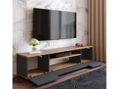 Suporte de TV Dpi móvelErott, Aparador de sala, Armário de TV baixo, Base de parede equipada, 180x45h45 cm, Carvalho e Antracite