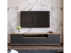 Suporte de TV Dpi móvelErott, Aparador de sala, Armário de TV baixo, Base de parede equipada, 180x45h45 cm, Carvalho e Antracite