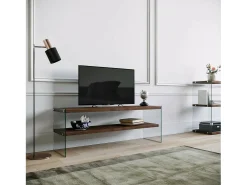 Suporte de TV Dpianc, Aparador de sala, Armário de TV baixo, Base de parede equipada, 120x35h45 cm, Nogueira escura
