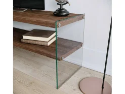 Suporte de TV Dpianc, Aparador de sala, Armário de TV baixo, Base de parede equipada, 120x35h45 cm, Nogueira escura