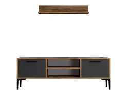 Suporte de TV Dpiston, Aparador de sala, Armário baixo peR TV, Base de parede equipada, 140x30h48 cm, Noz e Antracite