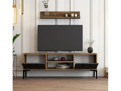 Suporte de TV Dpiston, Aparador de sala, Armário baixo peR TV, Base de parede equipada, 140x30h48 cm, Noz e Antracite