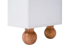Suporte de TV elegante, portas de correr de vidro, áreas arqueadas abertas, pernas de madeira maciça, branco