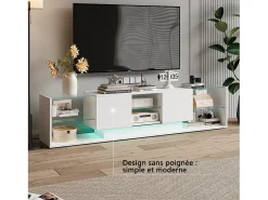 Suporte de TV LED de parede branco – 200 cm, design moderno, vidro temperado, iluminação RGB