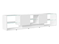 Suporte de TV LED de parede branco – 200 cm, design moderno, vidro temperado, iluminação RGB