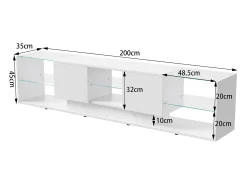 Suporte de TV LED de parede branco – 200 cm, design moderno, vidro temperado, iluminação RGB