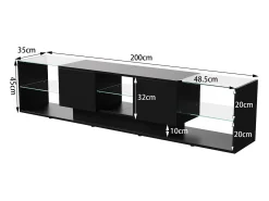 Suporte de TV LED de parede preto – 200 cm, design moderno, vidro temperado, iluminação RGB