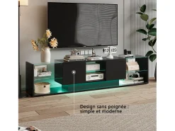 Suporte de TV LED de parede preto – 200 cm, design moderno, vidro temperado, iluminação RGB