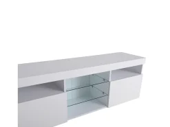Suporte de TV moderno branco, painel transparente, LED regulável, para sala de estar e sala de jantar, 180 x 35 x 45 cm