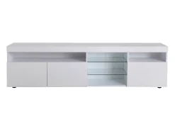 Suporte de TV moderno branco, painel transparente, LED regulável, para sala de estar e sala de jantar, 180 x 35 x 45 cm