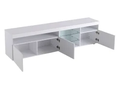 Suporte de TV moderno branco, painel transparente, LED regulável, para sala de estar e sala de jantar, 180 x 35 x 45 cm