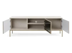 Suporte de TV moderno com frente canelada, 154×56×39 cm, Caxemira / Ouro