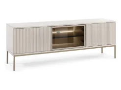 Suporte de TV moderno com frente canelada, 154×56×39 cm, Caxemira / Ouro