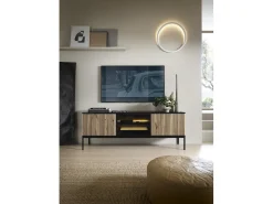 Suporte de TV moderno com frente canelada, 154×56×39 cm, Preto / Carvalho Wotan