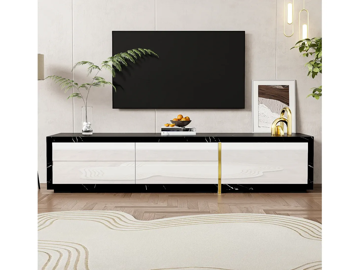 Suporte de TV moderno com altura ajustável (140-260 cm), suporte de TV baixo com função giratória, branco