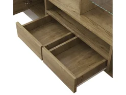 Suporte de TV moderno de alto brilho com LED, 4 portas e 2 gavetas, armazenamento aberto, branco