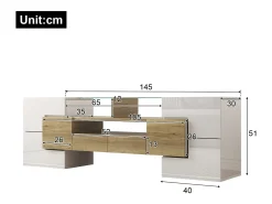 Suporte de TV moderno de alto brilho com LED, 4 portas e 2 gavetas, armazenamento aberto, branco