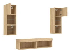 Suporte de TV multimídia prateleira de TV buffet de TV sala de jantar sala de estar quarto com LED 6 peças carvalho Sonoma madeira projetada marrom 02_0029455