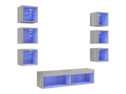 Suporte de TV multimídia prateleira de TV buffet de TV sala de jantar sala de estar quarto com LED 8 peças Sonoma Engineered Wood cinza 02_0029483