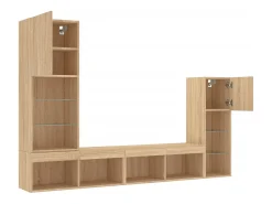 Suporte de TV multimídia prateleira de TV buffet de TV sala de jantar sala de estar quarto com LED 4 peças carvalho Sonoma madeira projetada marrom 02_0029363