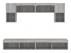 Suporte de TV multimídia prateleira de TV buffet de TV sala de jantar sala de estar quarto com LED 6 peças Sonoma Engineered Wood cinza 02_0029463
