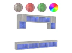 Suporte de TV multimídia prateleira de TV buffet de TV sala de jantar sala de estar quarto com LED 6 peças Sonoma Engineered Wood cinza 02_0029463