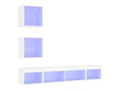 Suporte de TV multimídia prateleira de TV buffet de TV sala de jantar sala de estar quarto com LED 5 peças madeira projetada branco 02_0029379