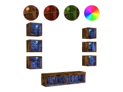 Suporte de TV multimídia prateleira de TV aparador de TV sala de jantar sala de estar quarto com LED 8 peças carvalho defumado madeira projetada marrom 02_0029479