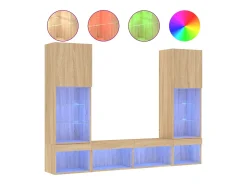 Suporte de TV multimídia prateleira de TV buffet de TV sala de jantar sala de estar quarto com LED 5 peças carvalho Sonoma madeira projetada marrom 02_0029418