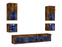 Suporte de TV multimídia prateleira de TV aparador de TV sala de jantar sala de estar quarto com LED 8 peças carvalho defumado madeira projetada marrom 02_0029480