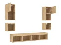 Suporte de TV multimídia prateleira de TV buffet de TV sala de jantar sala de estar quarto com LED 8 peças carvalho Sonoma madeira projetada marrom 02_0029481