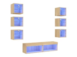 Suporte de TV multimídia prateleira de TV buffet de TV sala de jantar sala de estar quarto com LED 8 peças carvalho Sonoma madeira projetada marrom 02_0029482