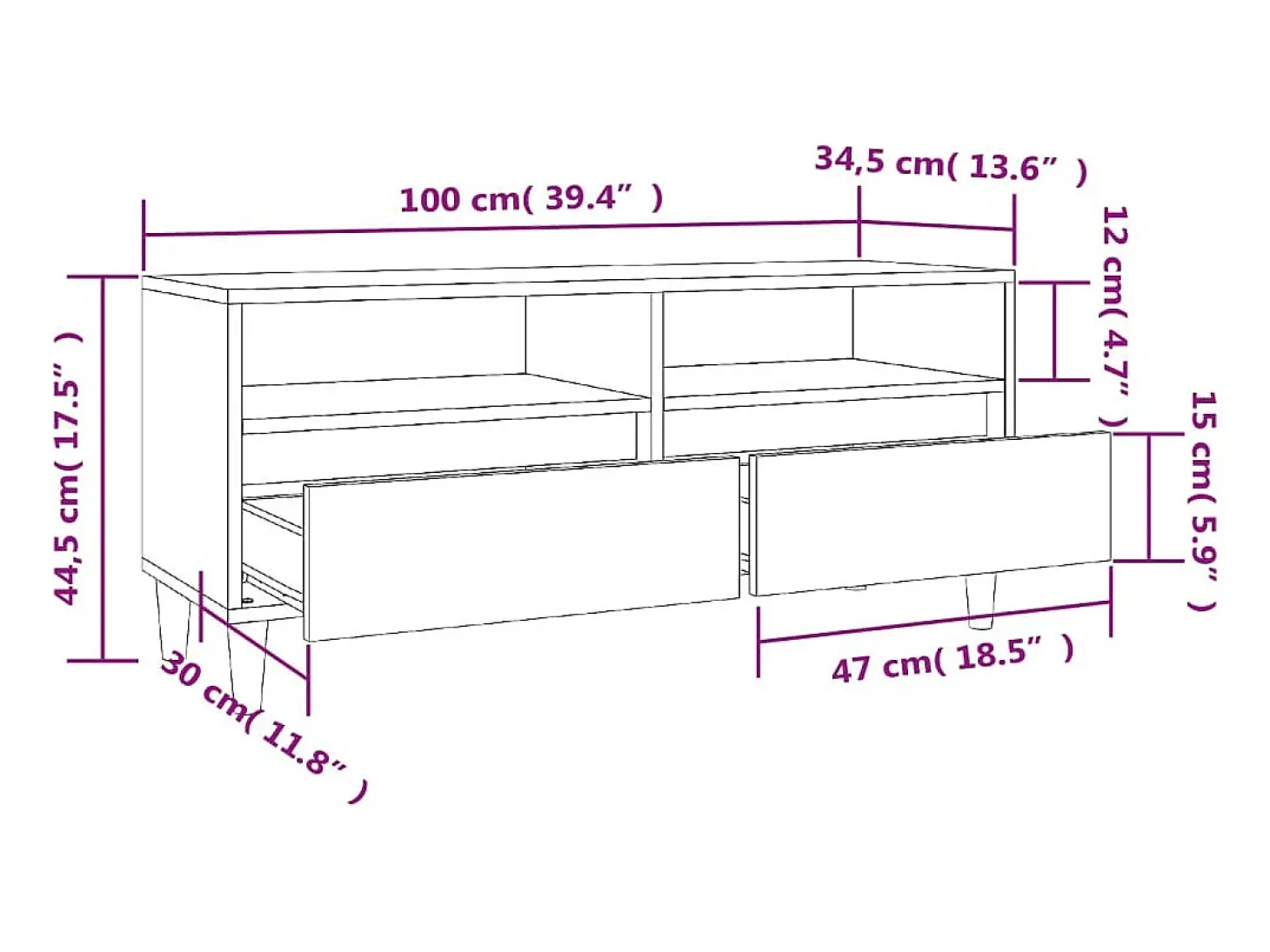Suporte de TV multimídia prateleira de TV aparador de TV sala de jantar sala de estar quarto 100 x 345 x 445 cm madeira de engenharia branca 02_0025469