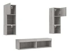 Suporte de TV multimídia prateleira de TV buffet de TV sala de jantar sala de estar quarto com LED 6 peças Sonoma Engineered Wood cinza 02_0029460