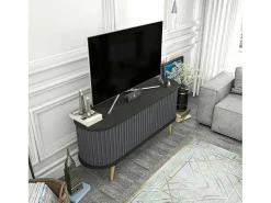 Suporte de TV móvel Desteve, Aparador de soDia a dia, Armário baixo para TV, Base de parede equipada, 140x43h64 cm, Preto e Antracite