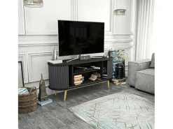 Suporte de TV móvel Desteve, Aparador de soDia a dia, Armário baixo para TV, Base de parede equipada, 140x43h64 cm, Preto e Antracite