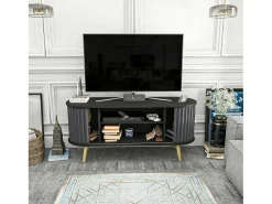 Suporte de TV móvel Desteve, Aparador de soDia a dia, Armário baixo para TV, Base de parede equipada, 140x43h64 cm, Preto e Antracite