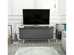Suporte de TV móvel Desteve, Aparador de soDia a dia, Armário baixo para TV, Base de parede equipada, 140x43h64 cm, Preto e Antracite