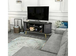 Suporte de TV móvel Desteve, Aparador de soDia a dia, Armário baixo para TV, Base de parede equipada, 140x43h64 cm, Preto e Antracite