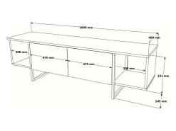 Suporte de TV móvel DFlorian, Aparador de sala, Armário de TV baixo, Base de parede equipada, 160x40h48 cm, Branco e Dourado