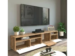 Suporte de TV móvel Dgiulian, CrEdenza de sala de estar, armário baixo para TV, base de parede equipada, 180x45h45 cm, carvalho e branco