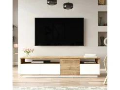 Suporte de TV móvel Dgiulian, CrEdenza de sala de estar, armário baixo para TV, base de parede equipada, 180x45h45 cm, carvalho e branco