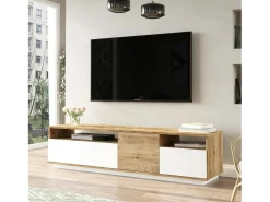 Suporte de TV móvel Dgiulian, CrEdenza de sala de estar, armário baixo para TV, base de parede equipada, 180x45h45 cm, carvalho e branco