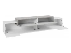 Suporte de TV Nico, Aparador baixo da sala, Base de suporte de televisão, 100% Fabricado na Itália, 240x45h52 cm, Branco brilhante e bordo