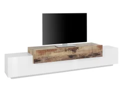 Suporte de TV Nico, Aparador baixo da sala, Base de suporte de televisão, 100% Fabricado na Itália, 240x45h52 cm, Branco brilhante e bordo
