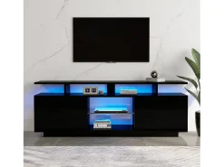 Suporte de TV preto com iluminação LED de 16 cores e 2 portas - para TVs de 40 a 49 polegadas.