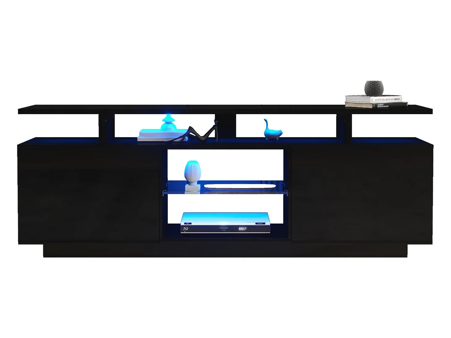 Suporte de TV preto com iluminação LED de 16 cores e 2 portas - para TVs de 40 a 49 polegadas.