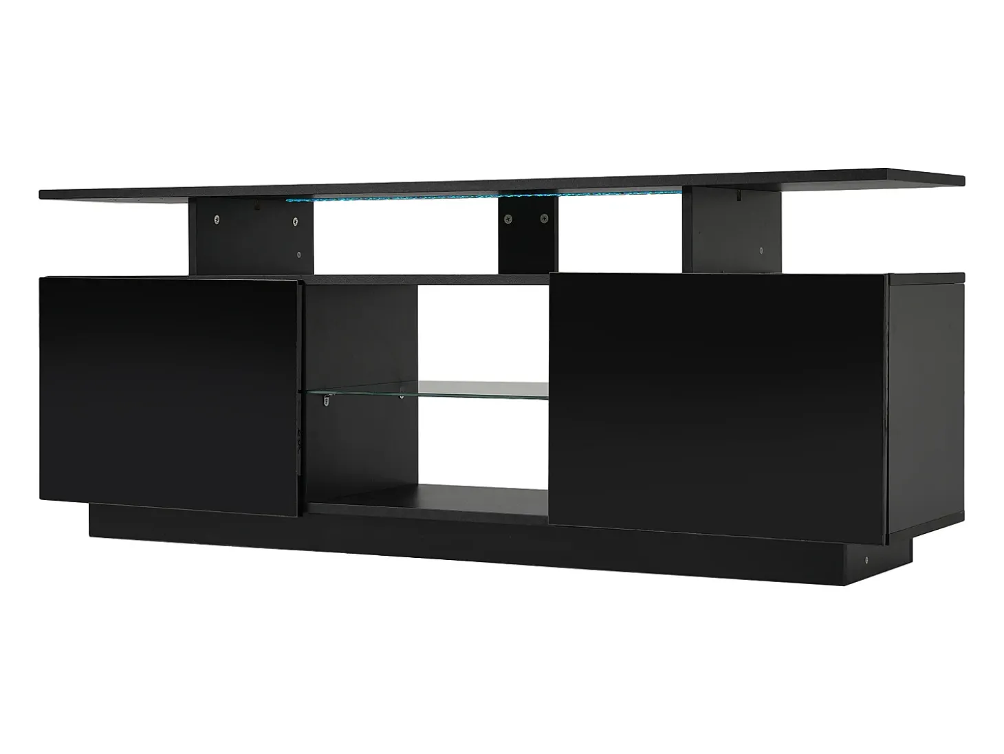 Suporte de TV preto com iluminação LED de 16 cores e 2 portas - para TVs de 40 a 49 polegadas.